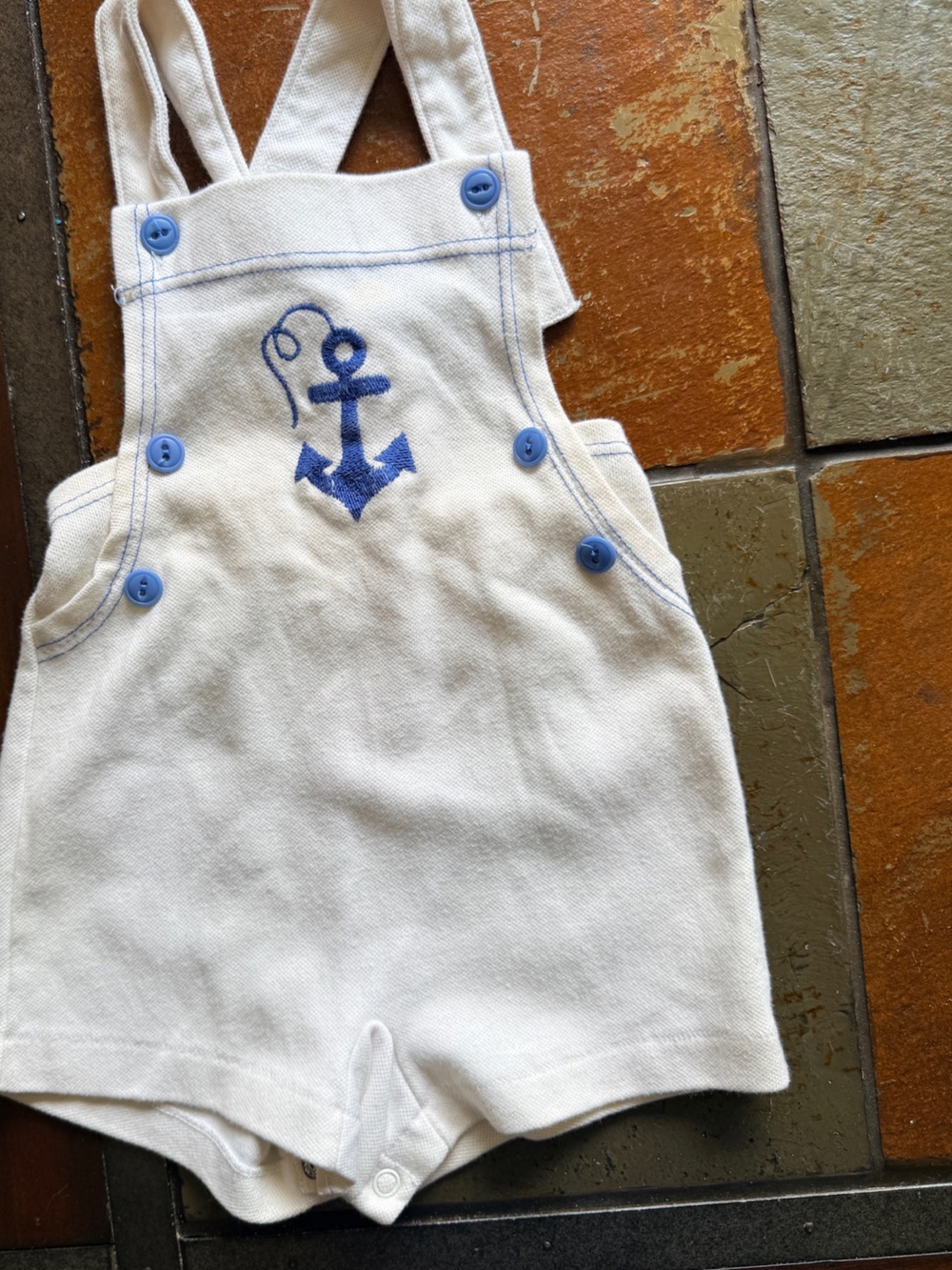 Vintage Carter 24 months white with blue sailor anchor one piece short outfit